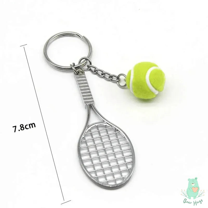 Metal Tennis Racket and Ball Keychain - Bear Hugs