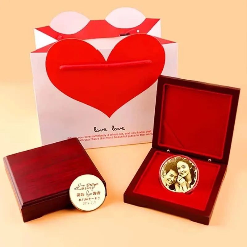 Personalised Gold Plated Laser Engraved Love Coin - Bear Hugs