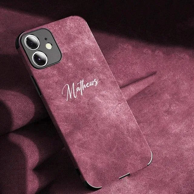 Personalised Name Luxury Soft Leather Case (For iPhone) - Bear Hugs