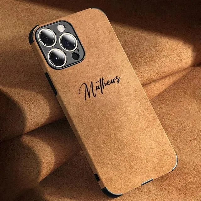 Personalised Name Luxury Soft Leather Case (For iPhone) - Bear Hugs