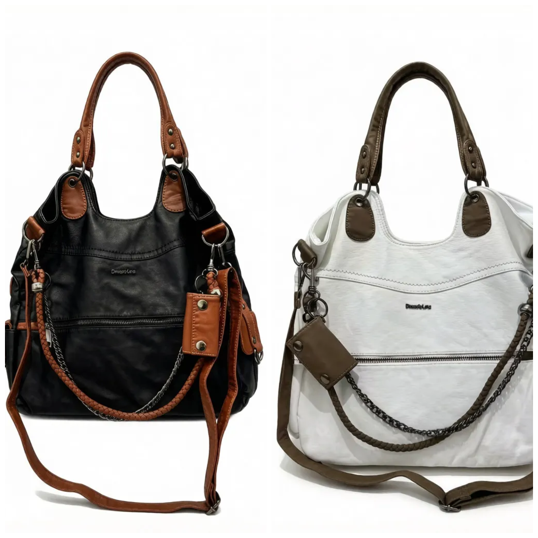 Bohemian Dual-Tone Slouchy Hobo Shoulder Bag