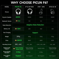 Picun F6 Active Noise Cancelling Wireless Headphones - Bear Hugs