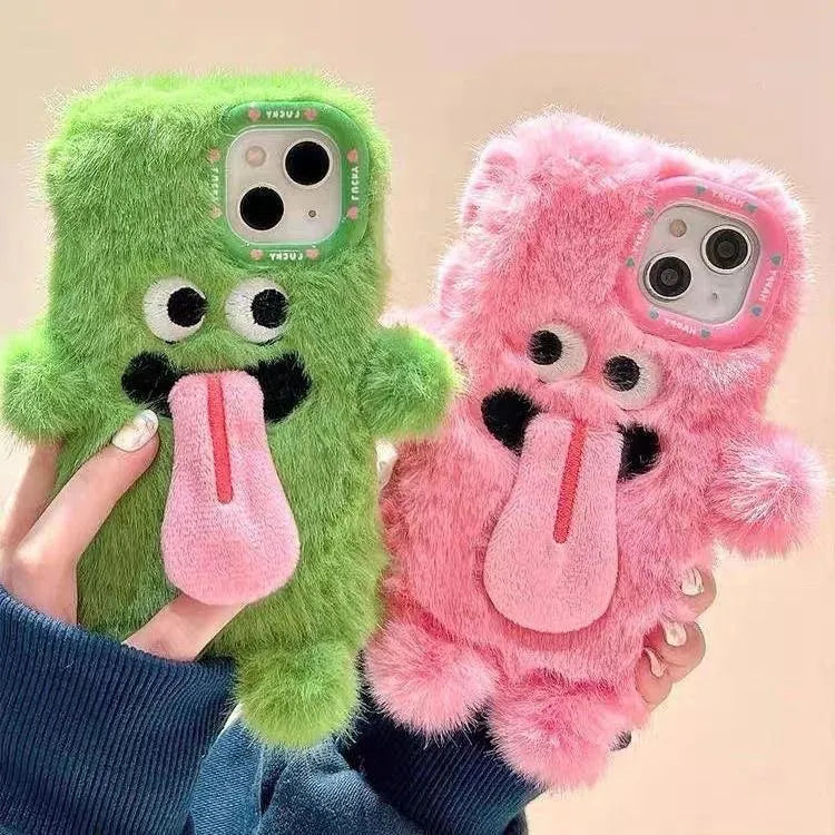 Plush Cartoon Sticky Tongue Phone Case (For iPhones) - Bear Hugs