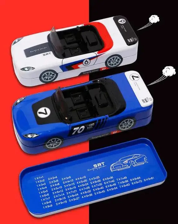 Racing Car Metal Pencil Box with Movable Wheels and Seats - Bear Hugs