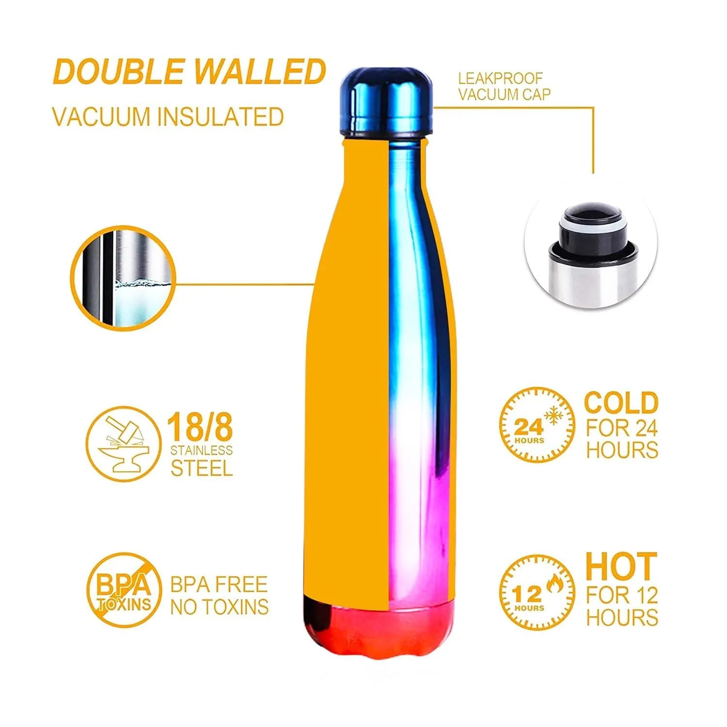 Rainbow Cola Metal Water Bottle (500 ml) - Bear Hugs