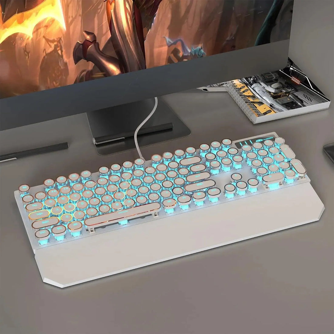 Retro-Style MageGee Mechanical Gaming LED Backlit Keyboard - Bear Hugs