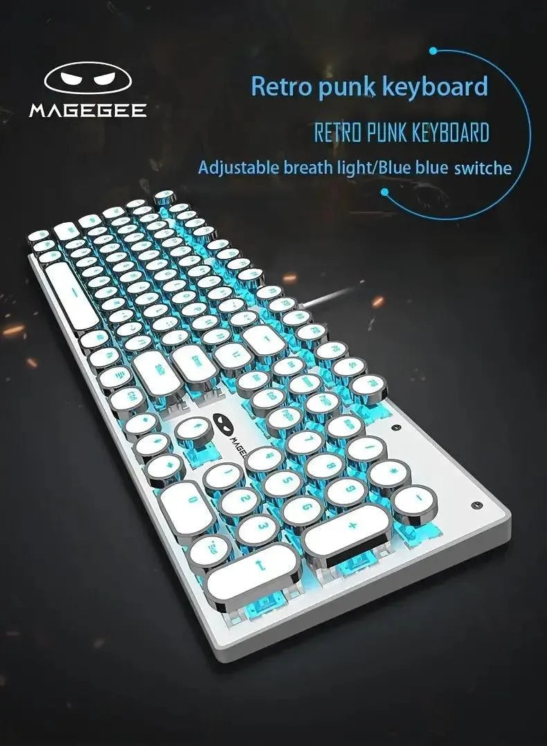 Retro-Style MageGee Mechanical Gaming LED Backlit Keyboard - Bear Hugs