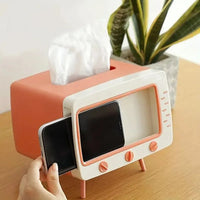 Retro TV-Inspired Tissue Box & Mobile Phone Dock - Bear Hugs