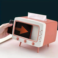 Retro TV-Inspired Tissue Box & Mobile Phone Dock - Bear Hugs