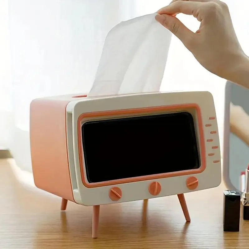 Retro TV-Inspired Tissue Box & Mobile Phone Dock - Bear Hugs