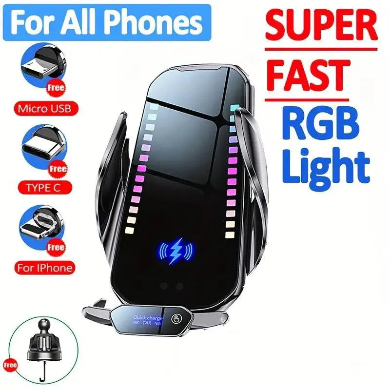 RGB Colour Changing 15W Car Wireless Charger Stand - Bear Hugs