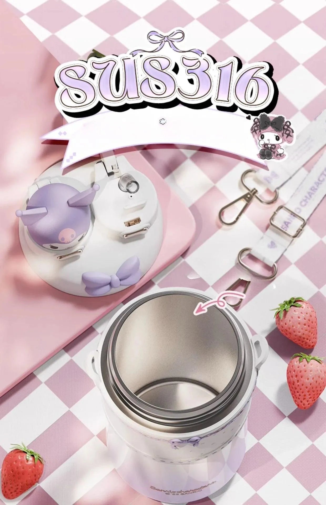 Sanrio 2 in 1 Kuromi & My Melody Steel Kawaii Bottle (550 ml) - Bear Hugs