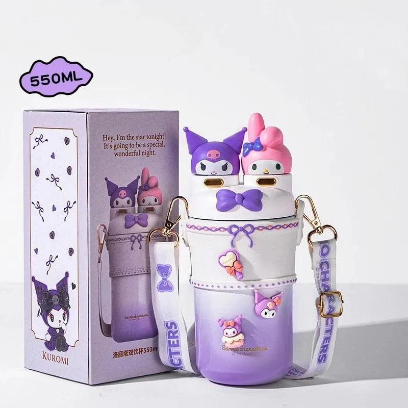 Sanrio 2 in 1 Kuromi & My Melody Steel Kawaii Bottle (550 ml) - Bear Hugs