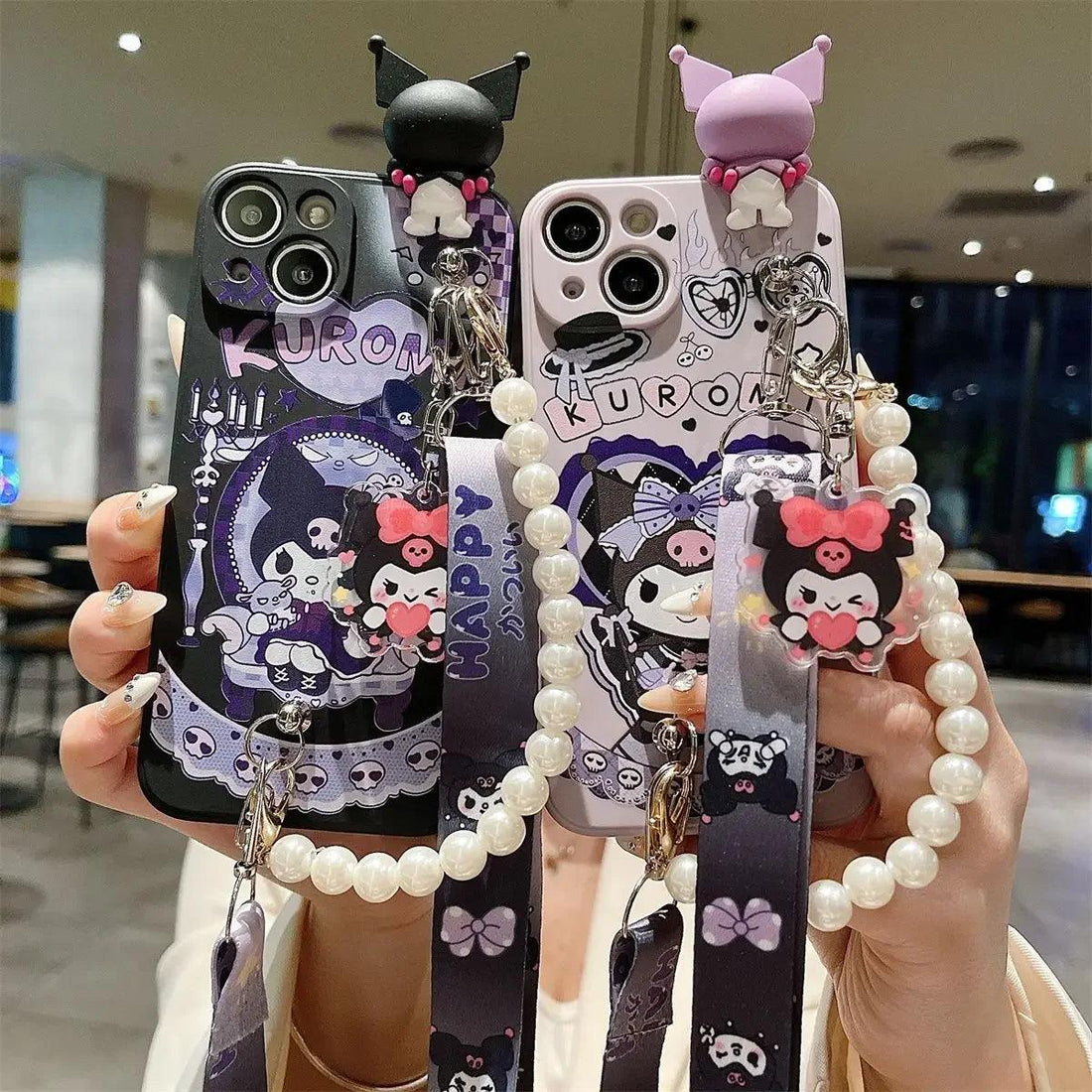 Sanrio Kuromi Lanyard Pearl Beads Phone Case (For iPhones) - Bear Hugs