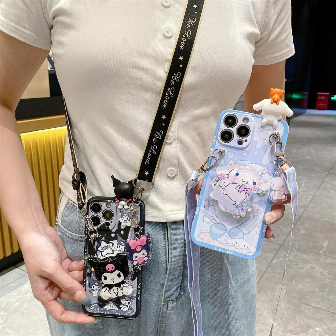 Sanrio Lanyard Figure Stand Case (For iPhones) - Bear Hugs