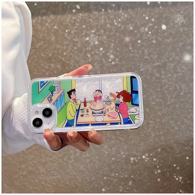 Shinchan & Family Snowflake Quicksand Phone Case (For iPhone) - Bear Hugs