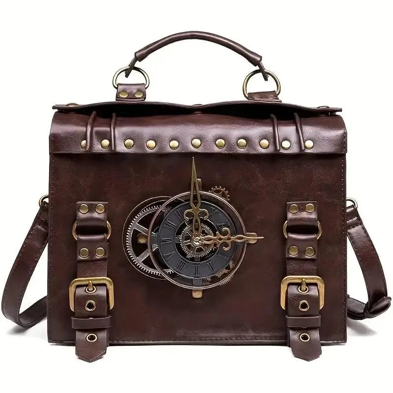 Steampunk Messenger Bag with Turnable Clock - Bear Hugs