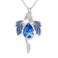 Teardrop-Shaped Rhinestone Dragon Pendant Necklace - Bear Hugs