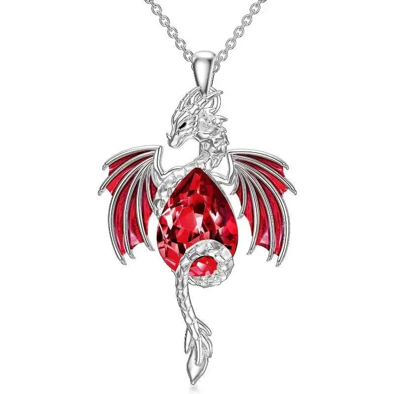 Teardrop-Shaped Rhinestone Dragon Pendant Necklace - Bear Hugs