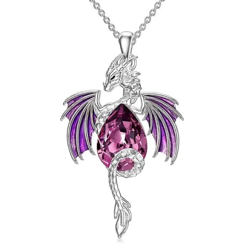 Teardrop-Shaped Rhinestone Dragon Pendant Necklace - Bear Hugs