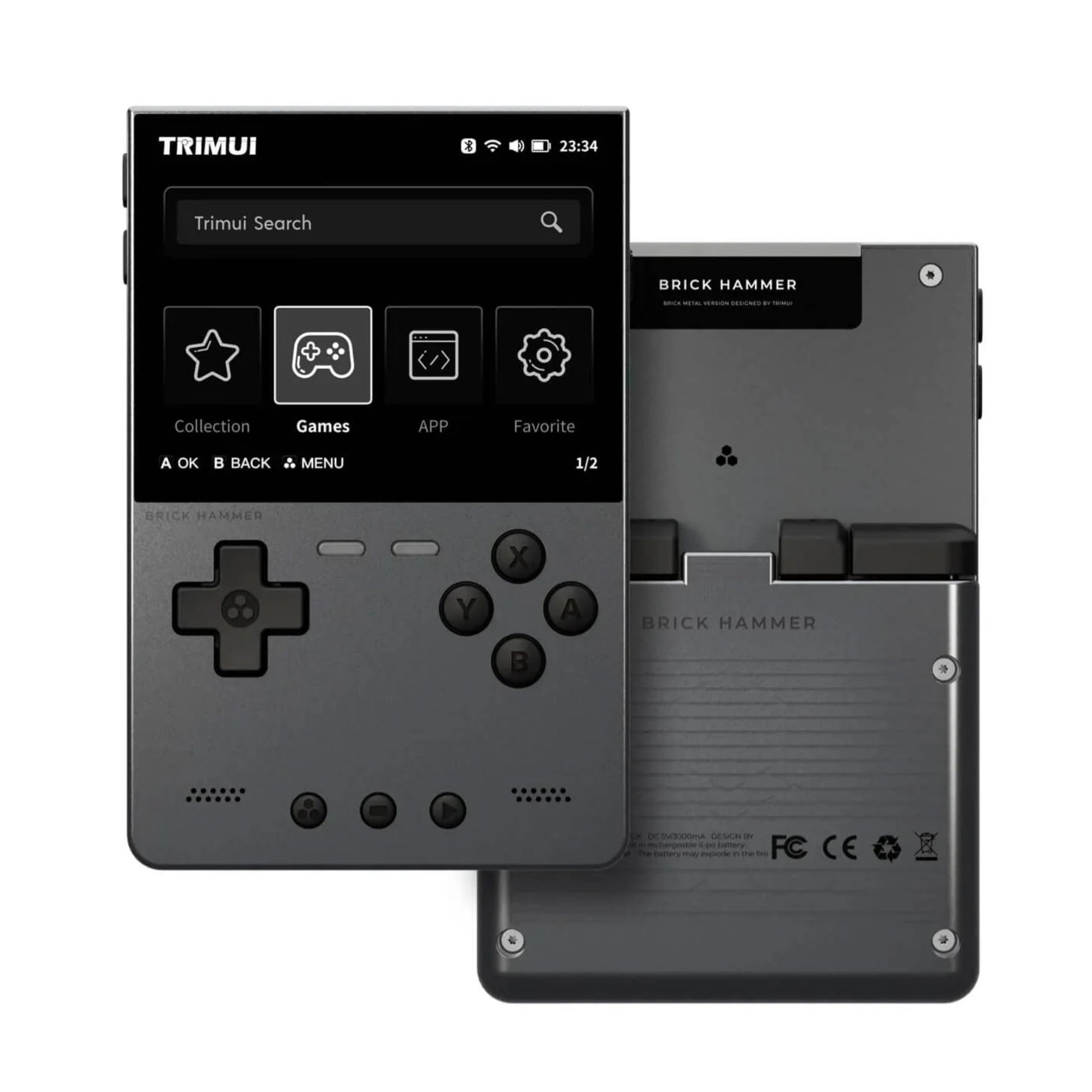 Trimui Brick Hammer Handheld Game Console with 3.2 inch IPS Screen and 3000mAh Battery, Retro Video Games Console - Bear Hugs