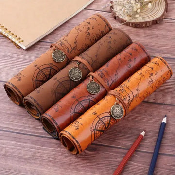 Vintage Treasure Map Leather Pencil Roll - Bear Hugs