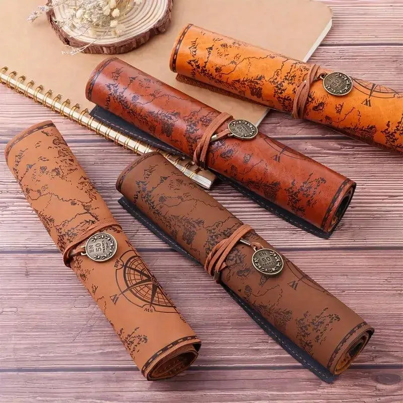 Vintage Treasure Map Leather Pencil Roll - Bear Hugs