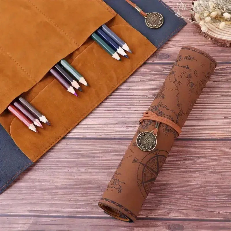 Vintage Treasure Map Leather Pencil Roll - Bear Hugs