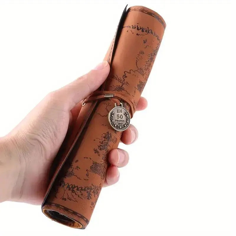 Vintage Treasure Map Leather Pencil Roll - Bear Hugs