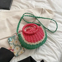 Watermelon Shaped Colorblock Straw Beach Bag - Bear Hugs