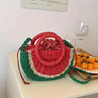 Watermelon Shaped Colorblock Straw Beach Bag - Bear Hugs