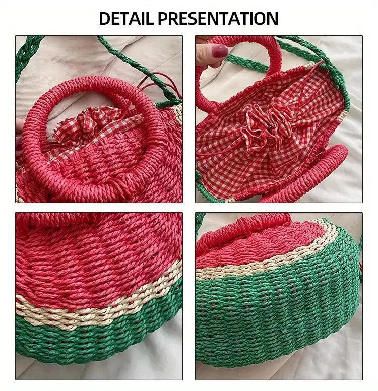 Watermelon Shaped Colorblock Straw Beach Bag - Bear Hugs