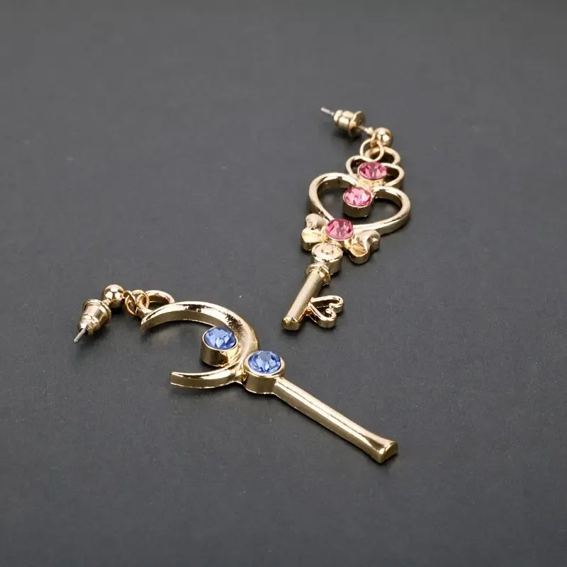 Anime Moon Heart Key Earrings