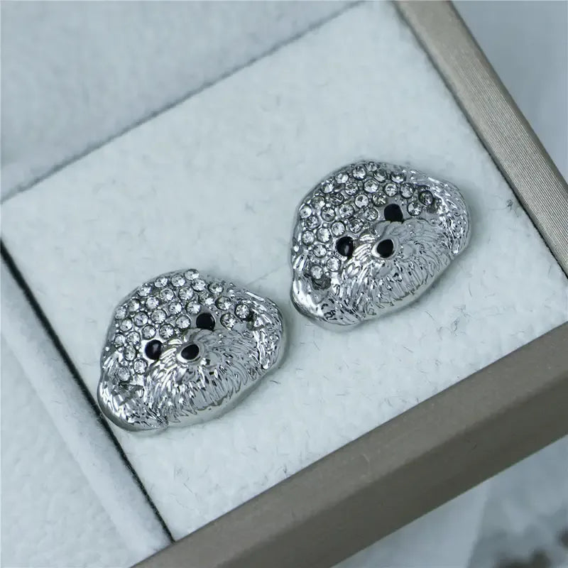 Rhinestone Maltese Dog Stud Earrings