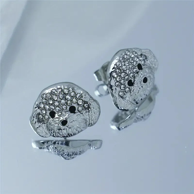 Rhinestone Maltese Dog Stud Earrings