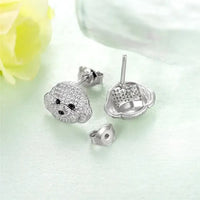 Rhinestone Maltese Dog Stud Earrings