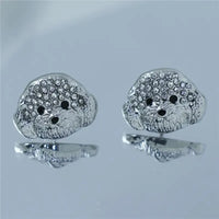 Rhinestone Maltese Dog Stud Earrings