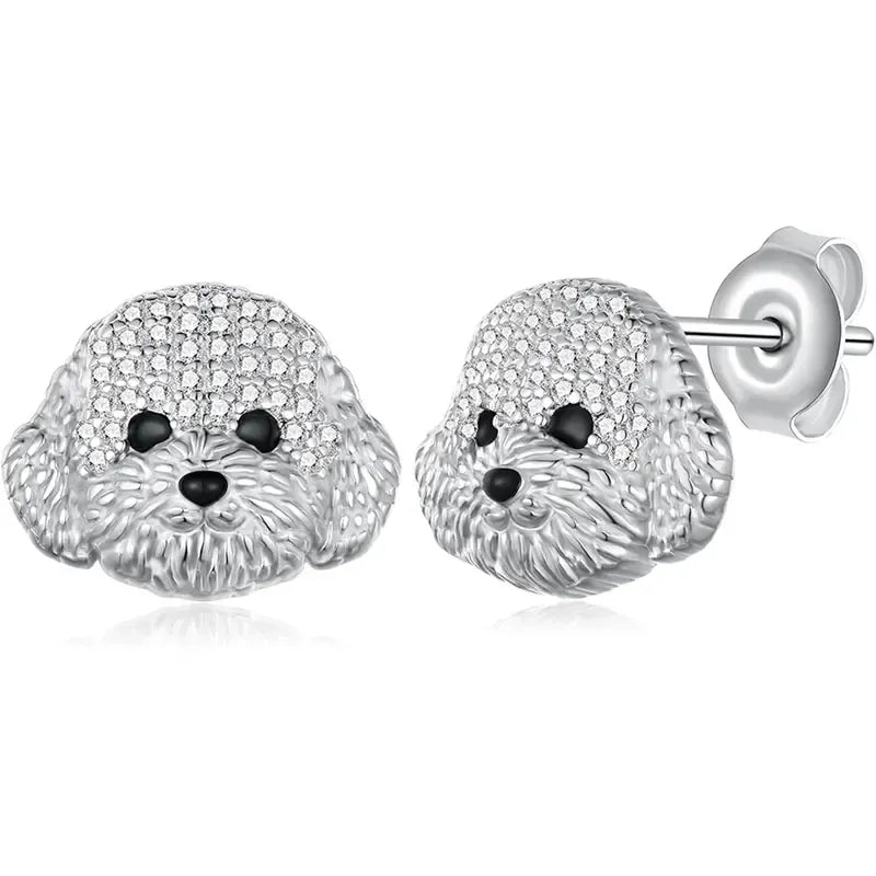 Rhinestone Maltese Dog Stud Earrings