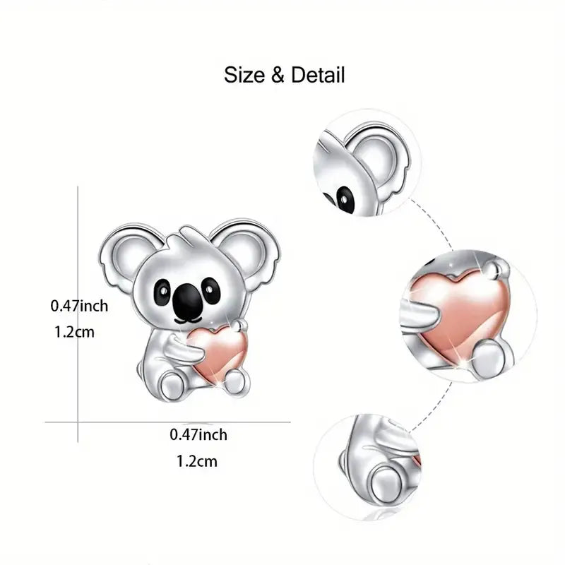 Pink Koala Heart Stud Earrings