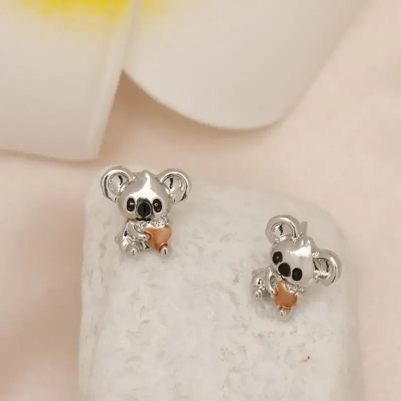 Pink Koala Heart Stud Earrings