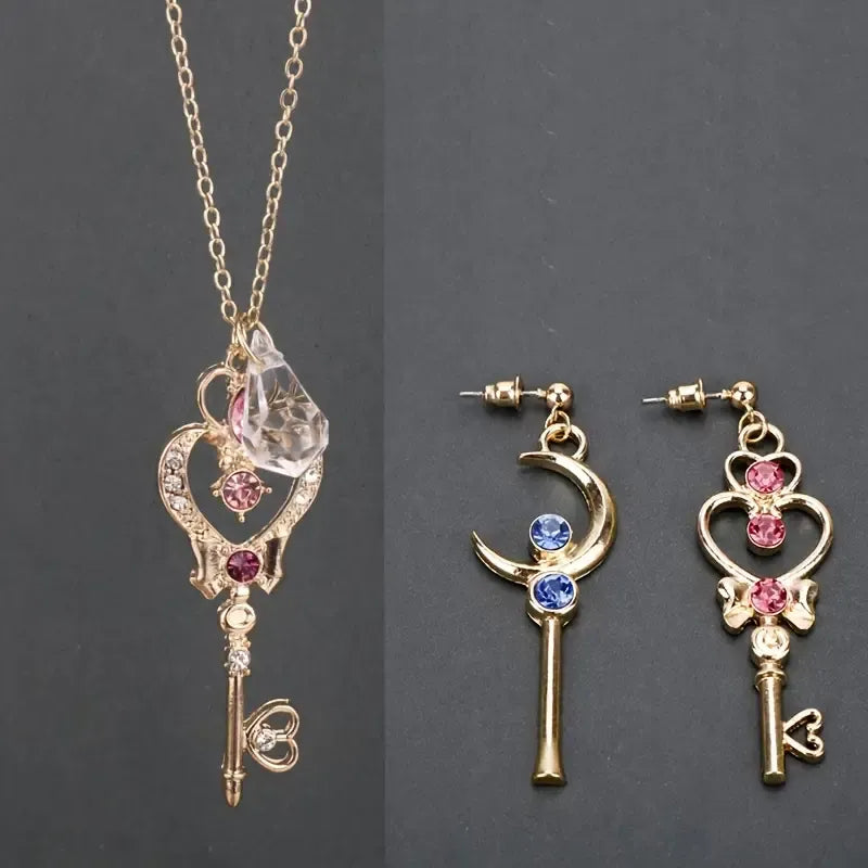 Anime Moon Heart Key Earrings