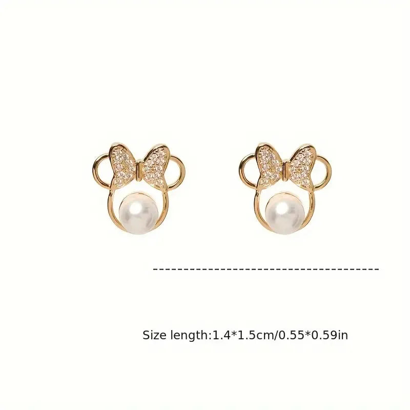 Golden Minnie Mouse Pearl Earrings