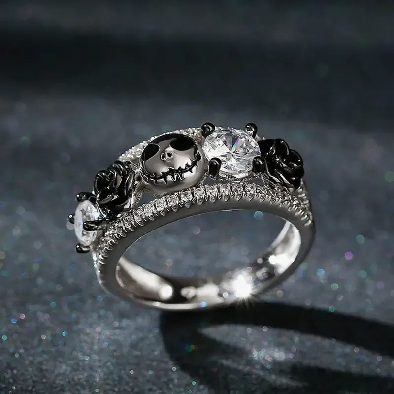 Black Rose Skull Jack Ring