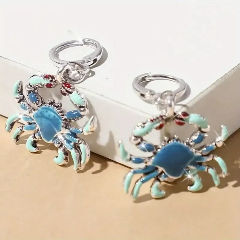 Stunning Crab Shaped Silver Dangle Earrings