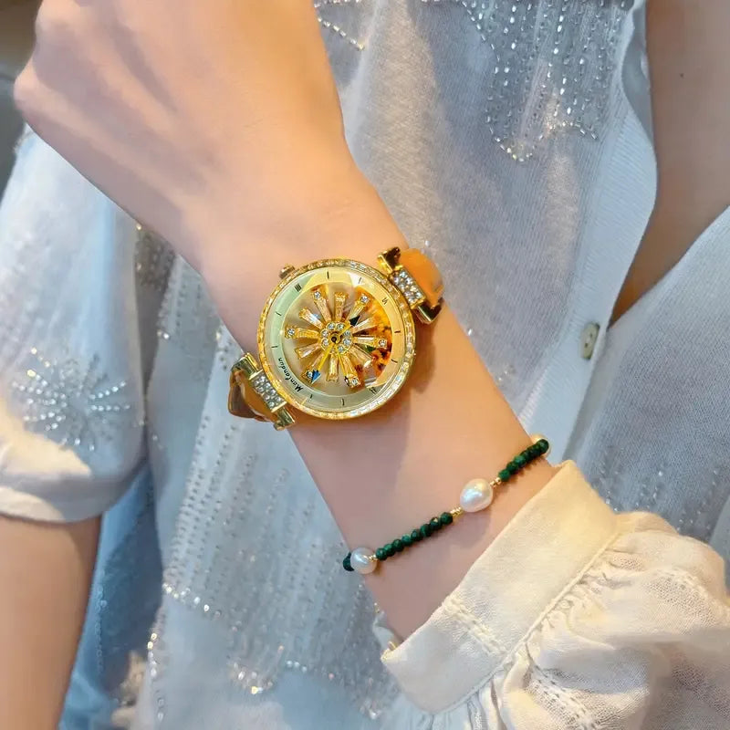 Golden Sunflower Rotating Dial Watch