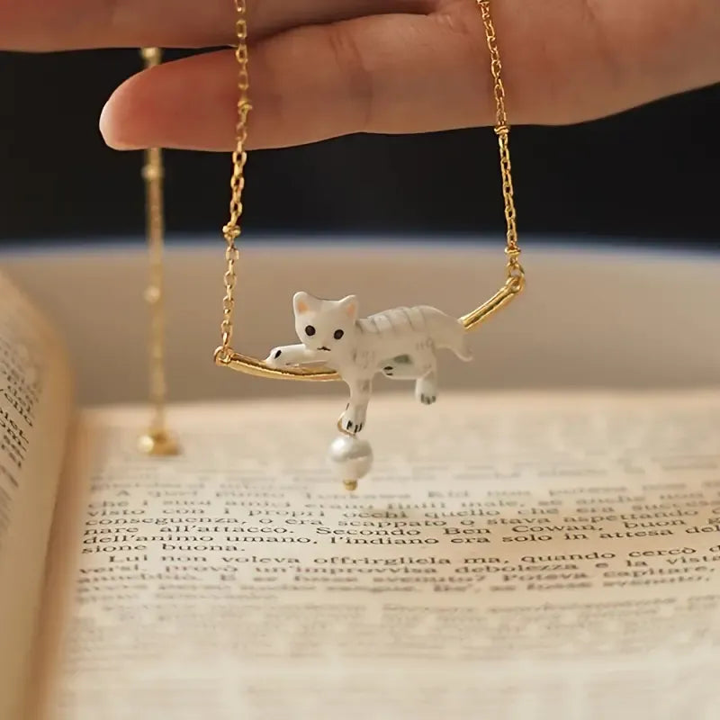 Chic Enamel Cat Pendant