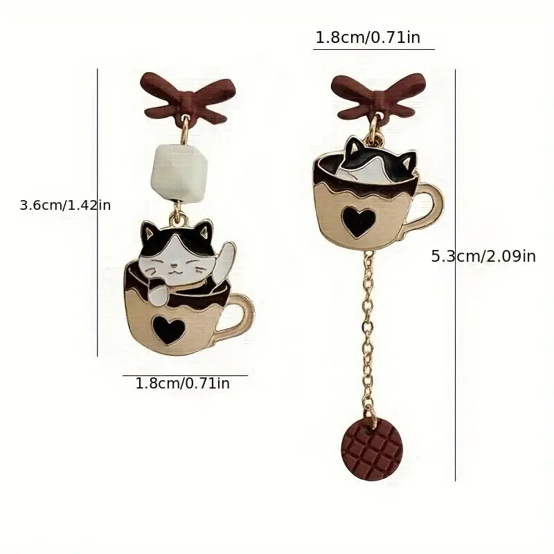 Whimsical Kitten Tea Cup Dangle Earrings