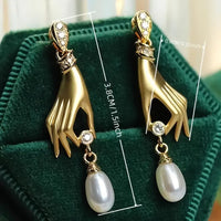 Exquisite Hand Pearl Drop Dangle Earrings