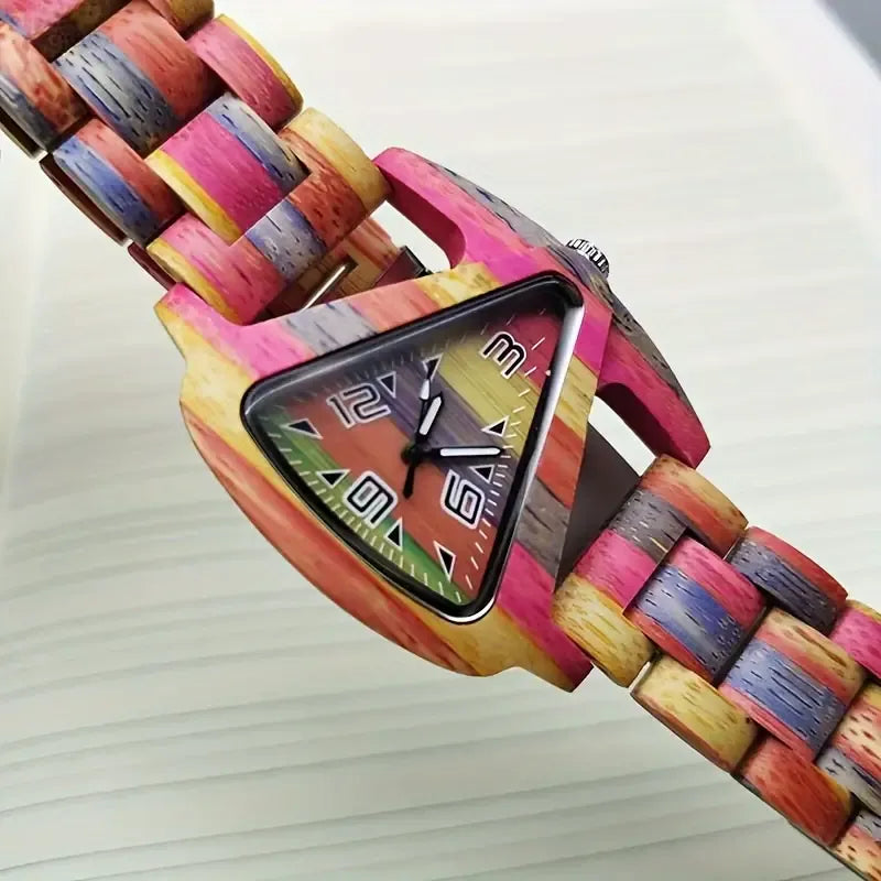 Colorful Triangle Wooden Quartz Watch