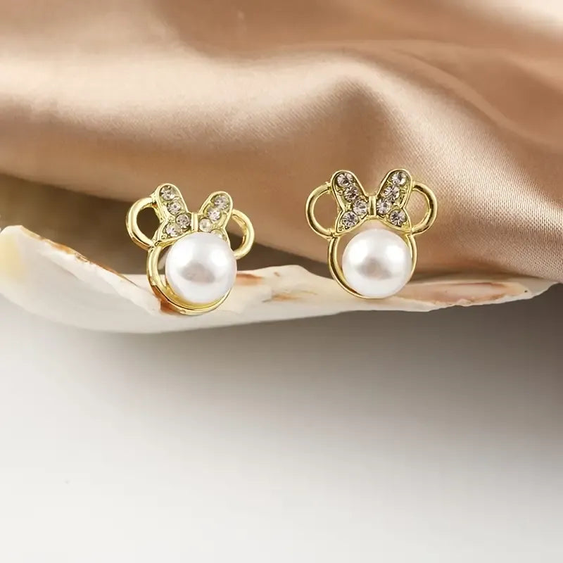 Golden Minnie Mouse Pearl Earrings